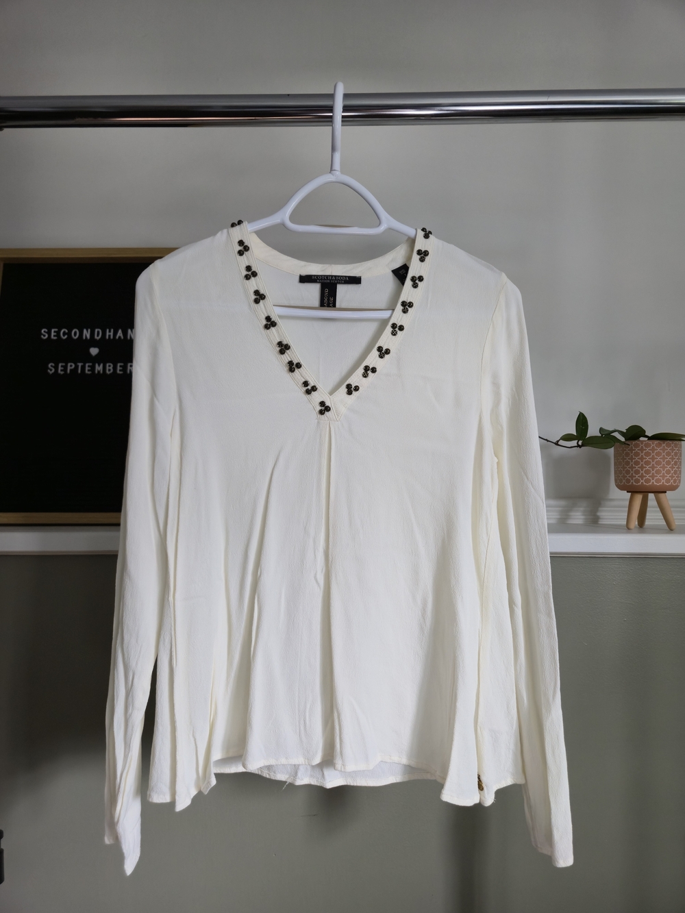 Scotch & Soda Blouse Long Sleeve Cream Embellished Neckline